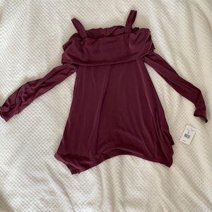 NWT wine colored off the shoulder long sleeve top